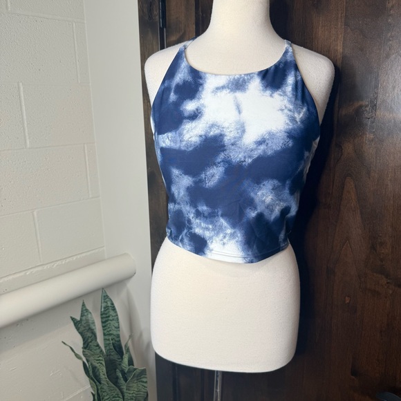 Old Navy Tops - Old Navy active Go Dry Long Line Bra Blue White Tie-Dye crop Top Size L padded